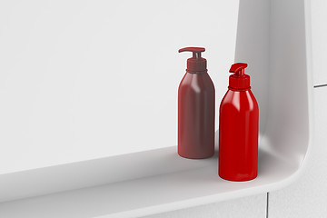 Image showing Red liquid soap bottle
