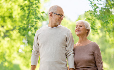 Image showing happy senior couple over green natural background