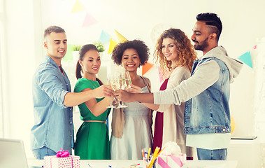 Image showing happy team with champagne at office birthday party