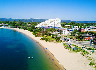 Image showing High views looking down onto Ettalong Beach