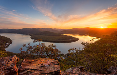 Image showing Sunset views across the river bend