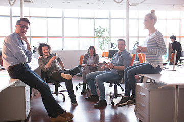 Image showing Young Business Team At A Meeting at modern office building