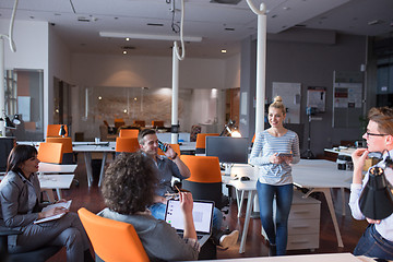 Image showing Young Business Team At A Meeting at modern office building