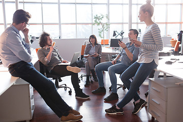 Image showing Young Business Team At A Meeting at modern office building