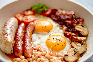 Image showing Traditional Full English Breakfast on frying pan.