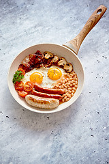 Image showing Traditional Full English Breakfast on frying pan.