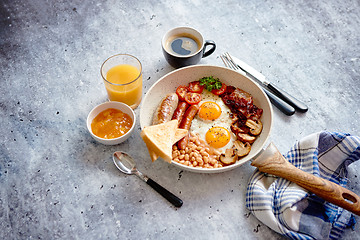 Image showing Full English Breakfast served in a pan