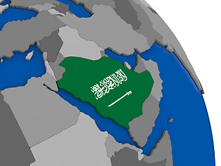 Image showing Saudi Arabia and its flag on globe