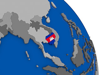 Image showing Cambodia and its flag on globe