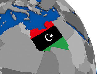 Image showing Libya and its flag on globe