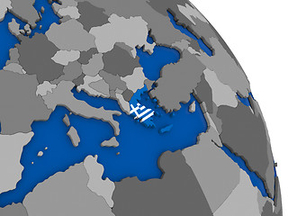 Image showing Greece and its flag on globe