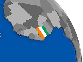 Image showing Ivory Coast and its flag on globe