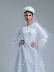 Image showing young bride in a wedding dress with a veil