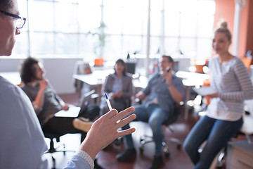 Image showing Young Business Team At A Meeting at modern office building