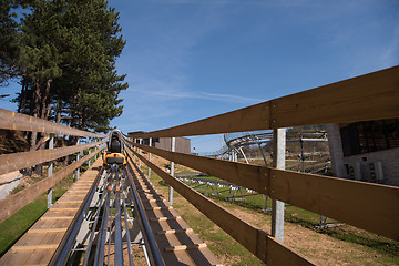 Image showing mother and son enjoys driving on alpine coaster