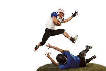 Image showing The two american football players studio isolated on white background