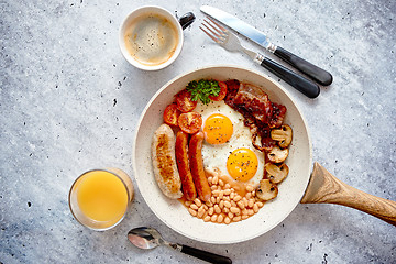 Image showing Full English Breakfast served in a pan