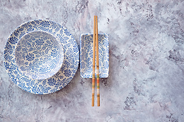 Image showing Empty traditional set tableware from Asia.