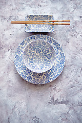Image showing Empty traditional set tableware from Asia.