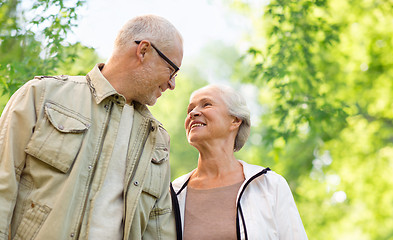 Image showing happy senior couple over green natural background