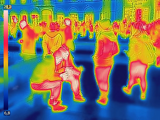 Image showing Infrared Thermal image of people at the city railway station on 