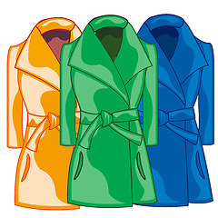 Image showing Cloth feminine coat blue,green,and red colour.Vector illustration