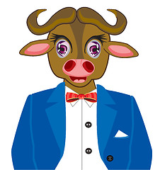 Image showing Cartoon animal buffalo in fashionable suit.Vector illustration