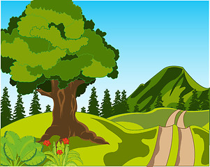 Image showing Rural road on nature year daytime.Vector illustration