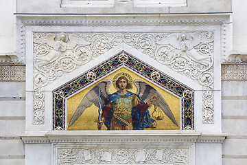 Image showing Mosaic on the facade of San Spiridione Orthodox Church in Triest