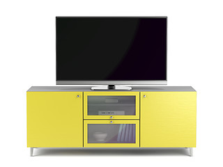 Image showing Tv on yellow tv cabinet