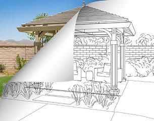 Image showing Pergola Drawing with Page Flipping to Completed Photo Behind