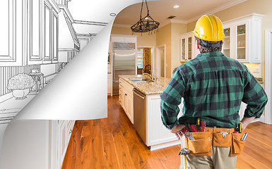 Image showing Contractor Facing Kitchen Photo with Page Corner Flipping to Dra