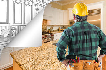 Image showing Contractor Facing Kitchen Photo with Page Corner Flipping to Dra