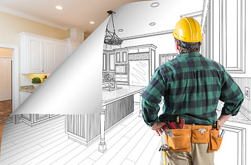 Image showing Contractor Facing Kitchen Drawing with Page Corner Flipping to C