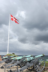 Image showing Cannons outside  Kronborg castle pointing at Øresund