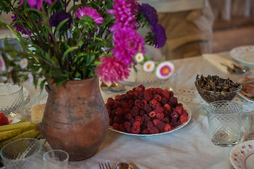 Image showing Decorated rustic table