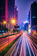 Image showing Street traffic in Hong Kong at night