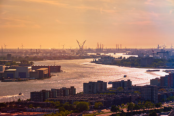 Image showing View of Rotterdam port and Nieuwe Maas river