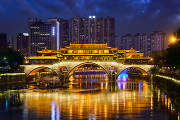 Image showing Anshun bridge at night, Chengdu, China