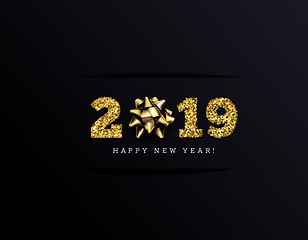 Image showing Congratulations on the 2019 happy new year. Holiday Gifts. Vector. Gold on black