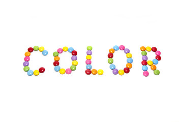 Image showing Word ''Color'' made from multicolored sweets candy 