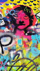 Image showing Detail of the famous John Lennon's wall with graffiti in Prague