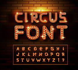 Image showing Circus marquee fonts on brick wall background. Vector