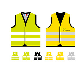 Image showing Yellow and light green reflective vests, as a symbol of protests in France against rising fuel prices. Yellow jacket revolution. Vector illustration on white