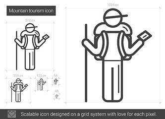 Image showing Mountain tourism line icon.