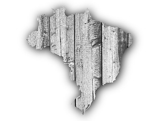 Image showing Map of Brazil on weathered wood