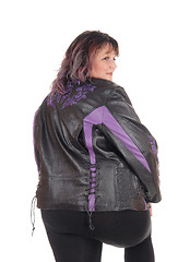 Image showing Big woman in jacket from the back