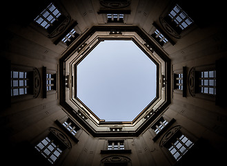 Image showing Windows in perspective with sky in background