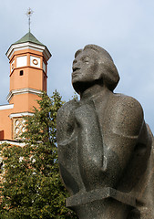 Image showing Adam Mickiewicz Monument near Church of St. Francis in Vilnius