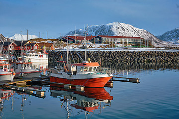 Image showing Fishing boats and yachts on pier in Norway